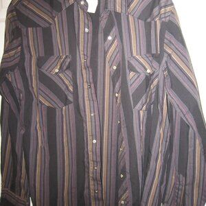 Frontier Western Style Shirt Men's Large Tall Brown Black Faux Pearl Snaps